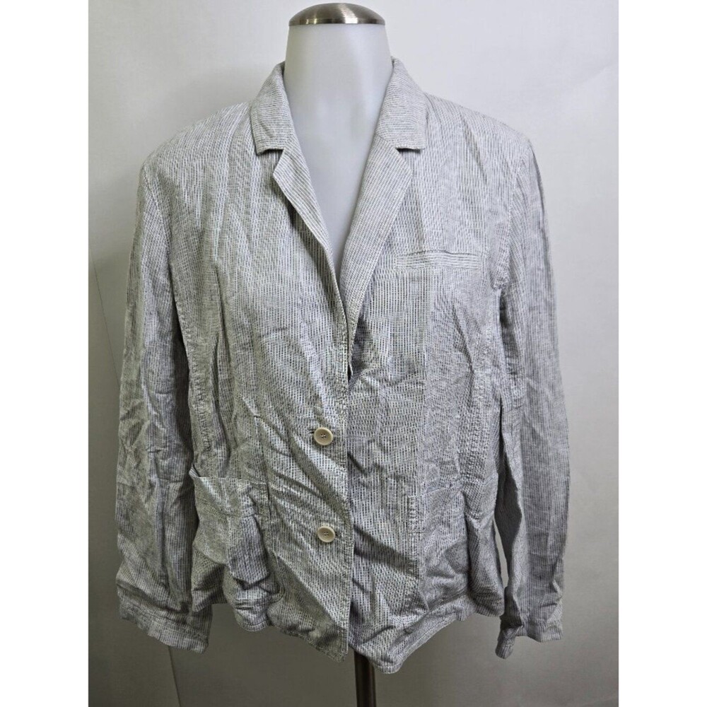 Eileen Fisher Blazer M Blue Gray Stripe Jacket Hemp Organic Cotton Work